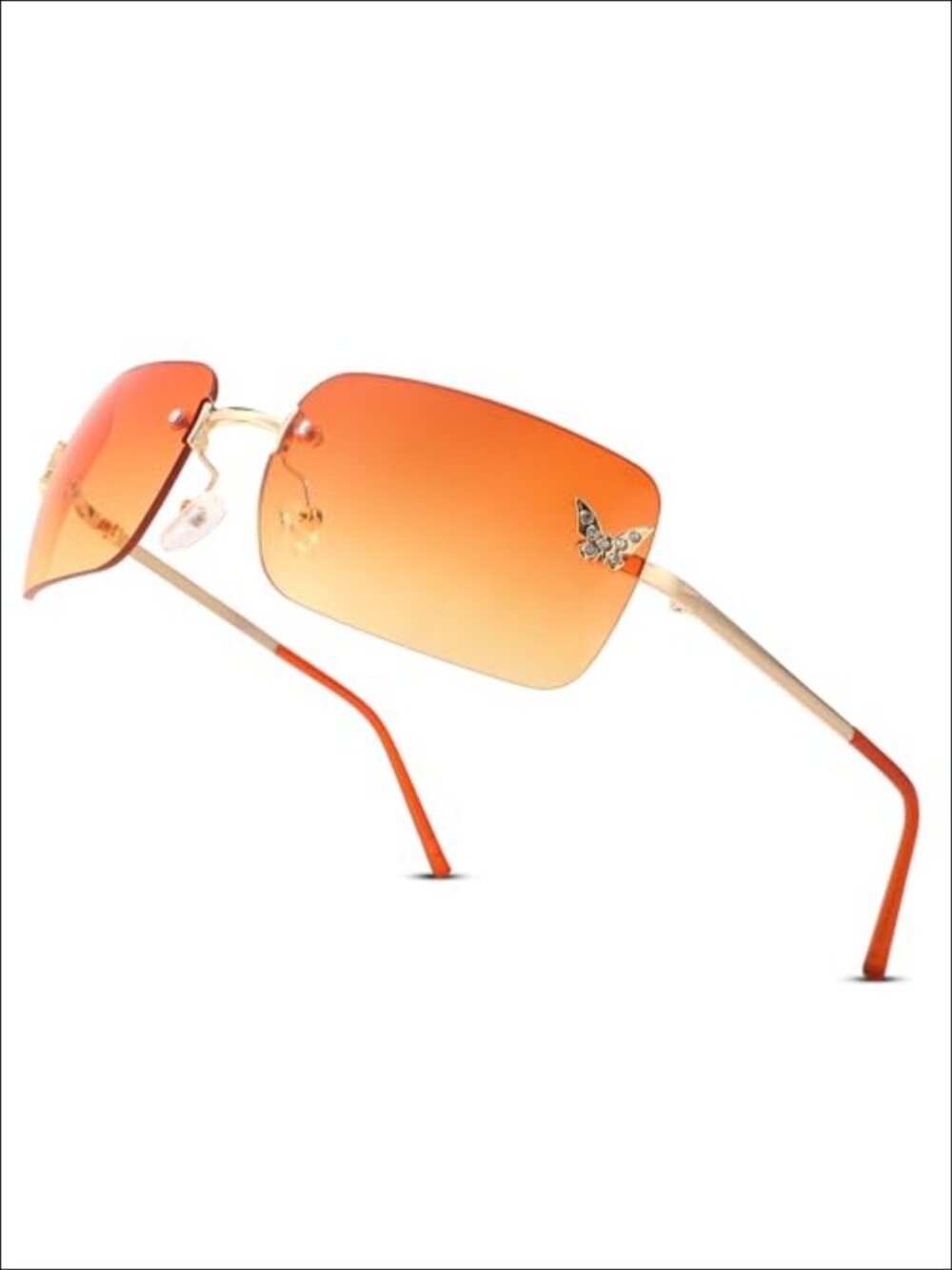 Rimless Butterfly Sunglasses UV400 Retro Rectangle Shades Women